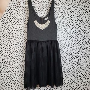 Monteau Baby Doll Embellished Polka Dot Sheer Flowy Skirt Stretch Dress